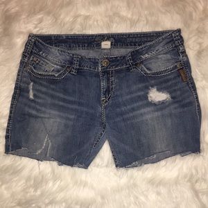 Silver Distressed Hand Cut Off Shorts 33